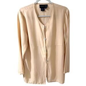 August Silk Cream Tunic Top Mother-of-Pearl Button Front, size M